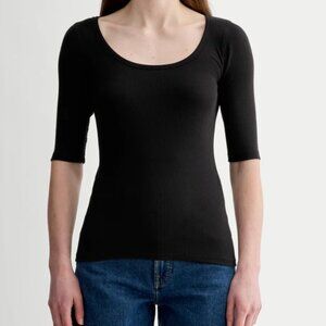 Everlane The Luxe Rib Scoop-Neck Tee, Black, Size Large